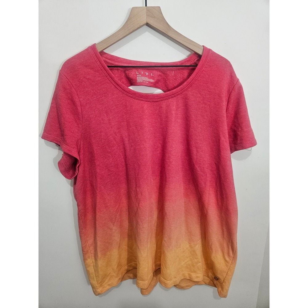 Livi Women‎ Ombre Sunset Pink Orange Keyhole Back Short Sleeve Top 22/24 Plus